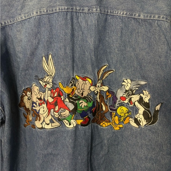 Warner Bros Vintage 1993 Looney Tunes Blue Denim Men's Shirt - Picture 6 of 7
